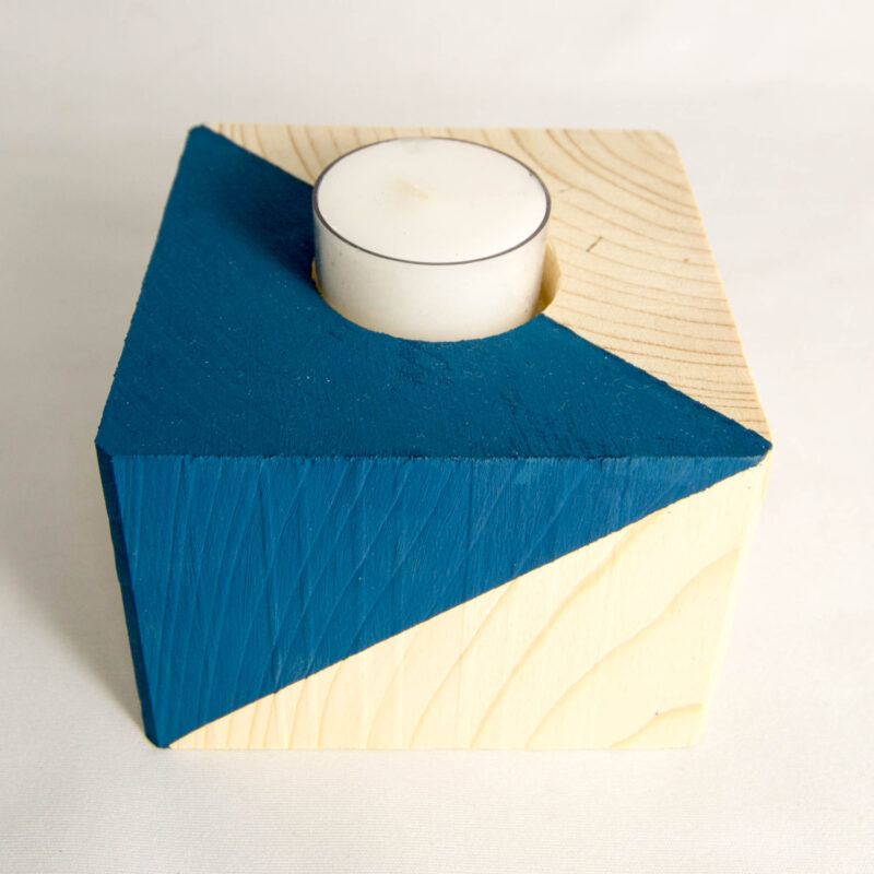 Teelichthalter Holzwürfel - blau