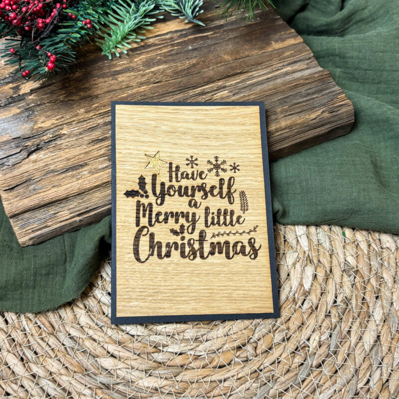 Holz-Weihnachtskarte „Have yourself a Merry little Christmas“ mit Blattgoldstern