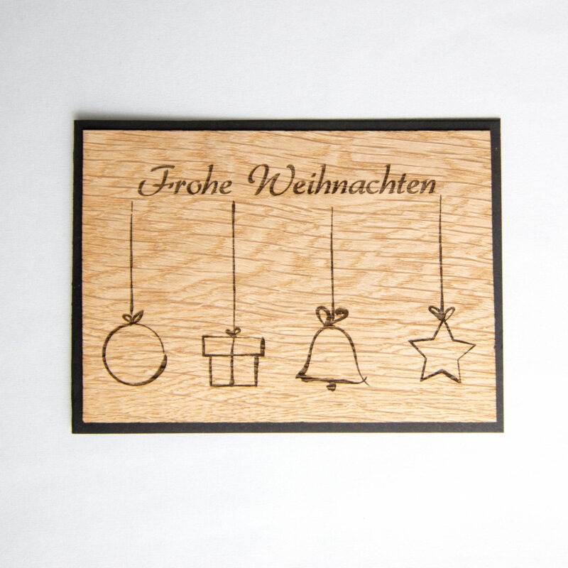 Holz-Weihnachtskarte "Frohe Weihnachten & Weihnachtssymbole"