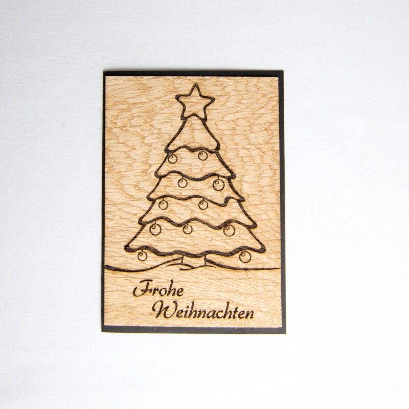 Holz-Weihnachtskarte "Frohe Weihnachten & Tannenbaum"
