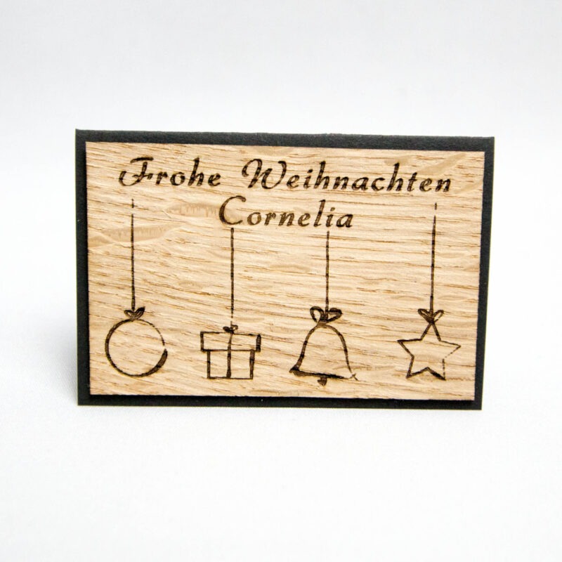 Holz-Platzkarte "Frohe Weihnachten" & weihnachtliche Symbole