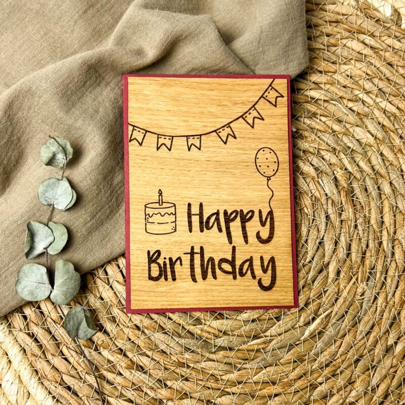 Holz-Karte "Happy Birthday"