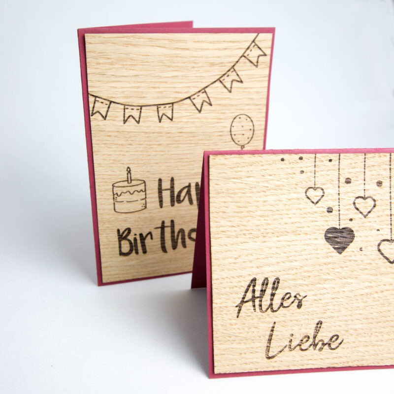 Holz-Karte "Alles Liebe" & Happy Birthday