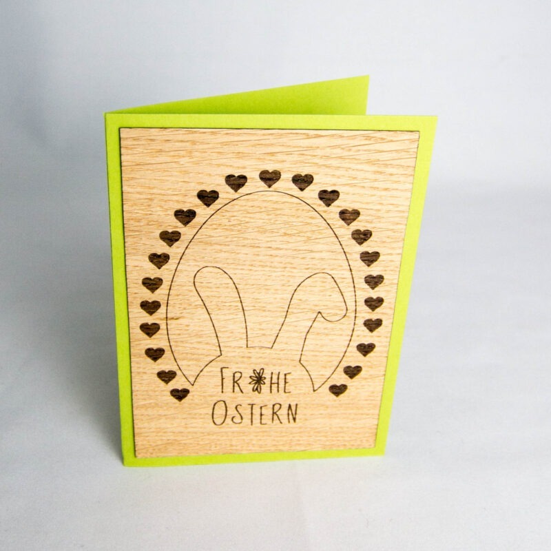 Holz-Karte "Frohe Ostern" & Hase