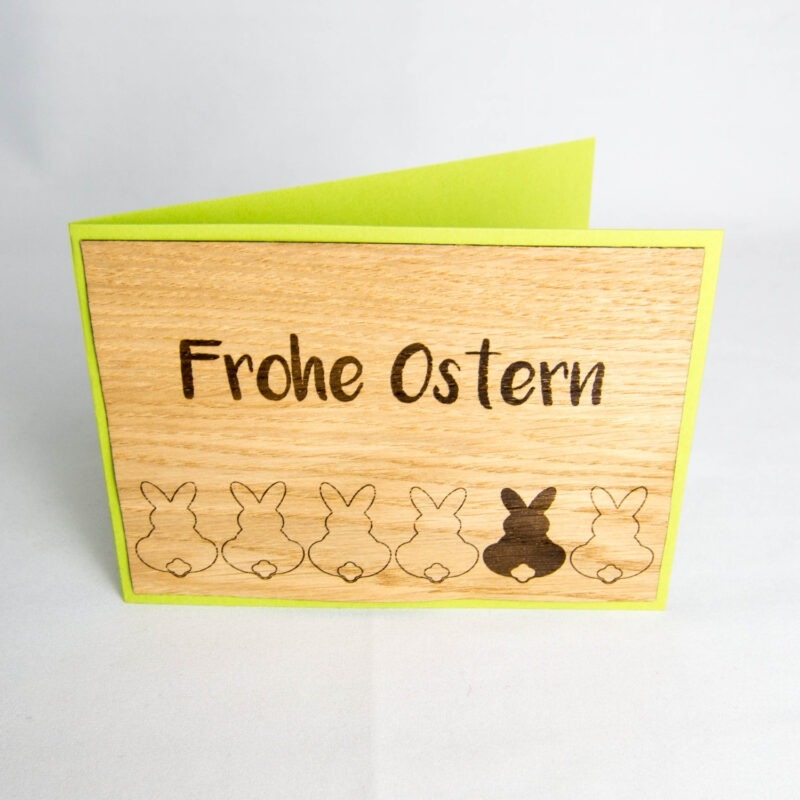 Holz-Karte "Frohe Ostern" & Häschen