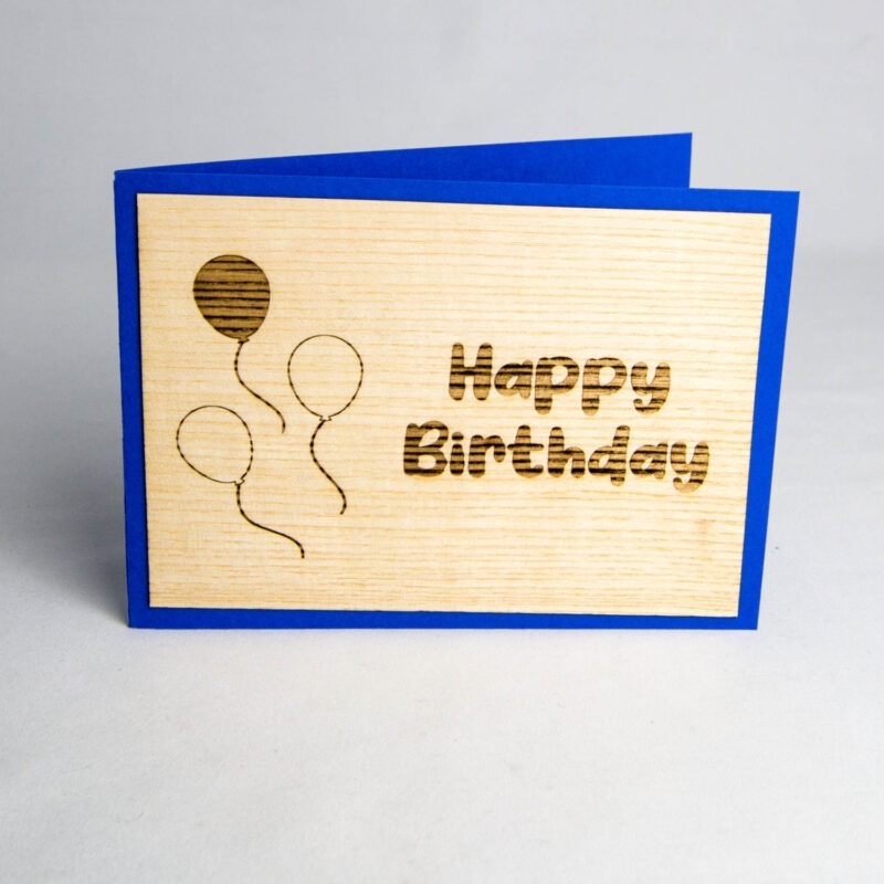 Holz-Karte "Happy Birthday" & Luftballon