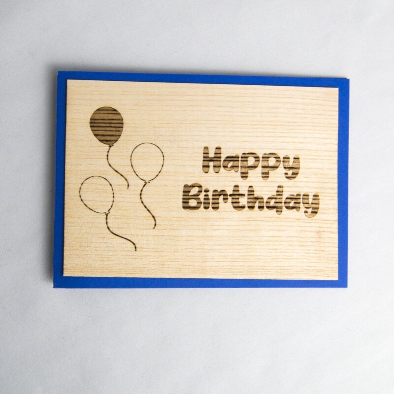 Holz-Karte "Happy Birthday" & Luftballon