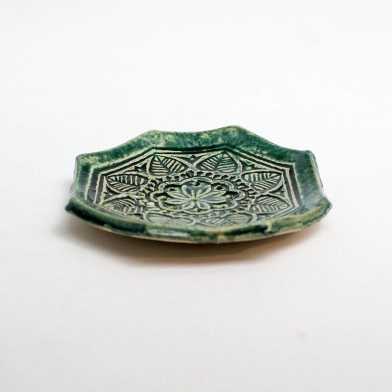 Keramik Seifenschale mit Druckmuster - grün