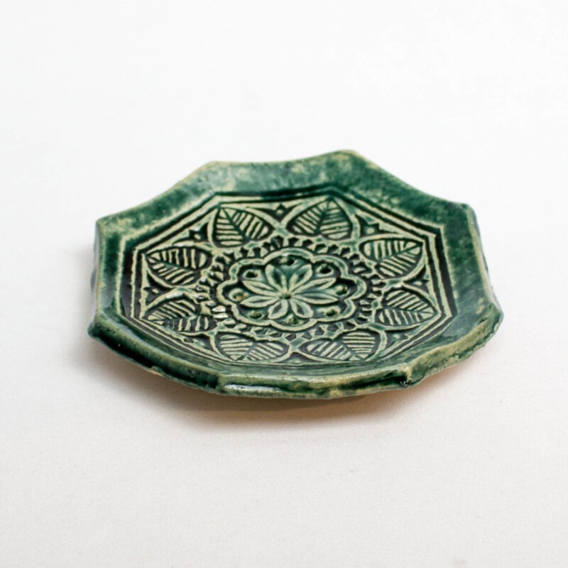 Keramik Seifenschale mit Druckmuster - grün