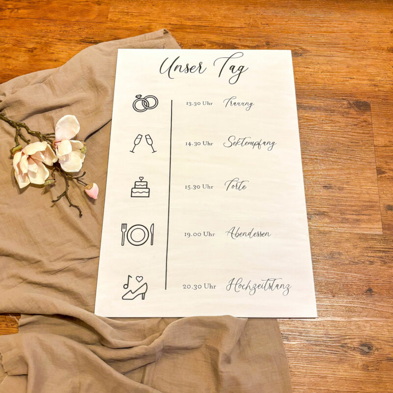 Holzschild Hochzeitsablauf